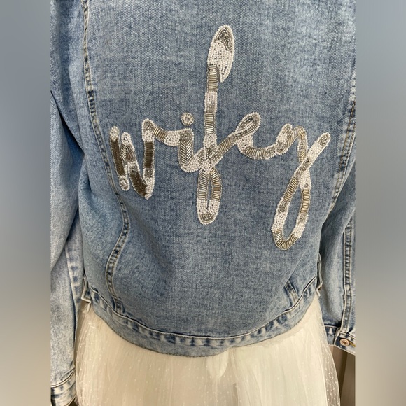 HEIRLOOM BRIDAL COMPANY DENIM JACKET WITH PEARL AND DIAMOND DETAILS - Picture 2 of 4